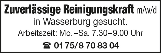 Zuverlässige Reinigungskraft (m/w/d) ab sofort in Wasserburg!