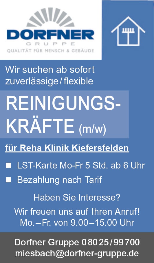 Reinigungskräfte (m/w/d) ab sofort in Kiefersfelden!