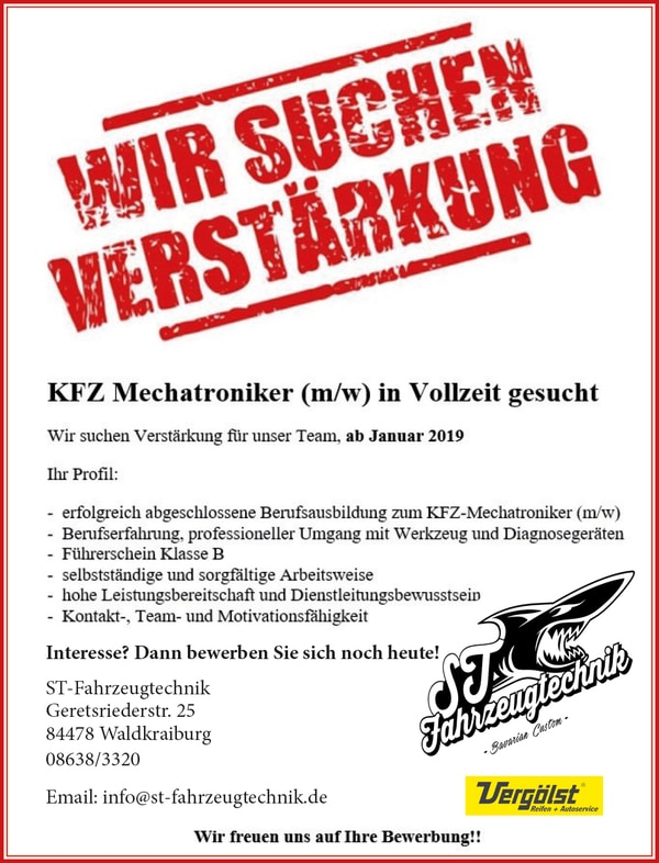 Kfz-Mechatroniker (m/w/d) ab sofort!
