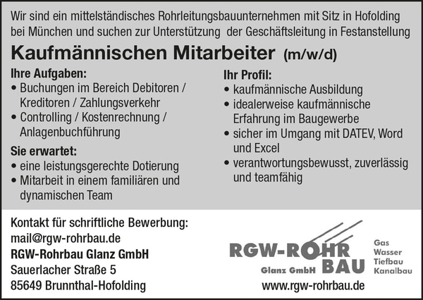 Kaufmännischer Mitarbeiter (m/w/d) ab sofort!