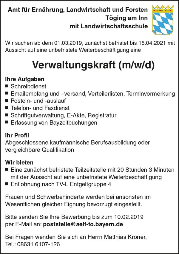 Verwaltungskraft (m/w/d) ab 01.03.2019!