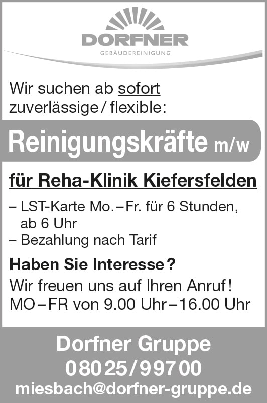 Reinigungskräfte (m/w/d) ab sofort!