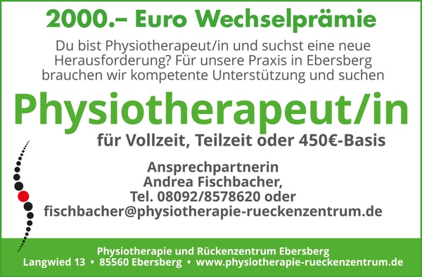 Physiotherapeut (m/w/d) ab sofort in Ebersberg!