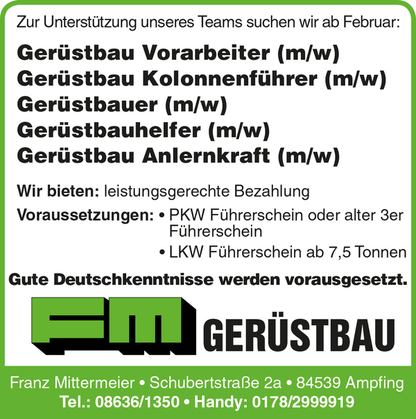 Diverse Stellenangebote (m/w/d) ab Februar 2019!