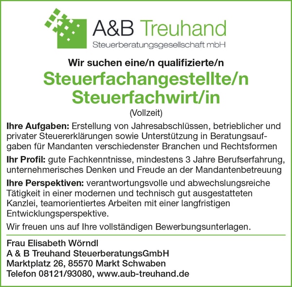 Steuerfachangestellte  (m/w/d), Steuerfachwirt (m/w/d) ab sofort!