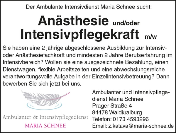 Anästesie/Intensivpflegekraft (m/w/d) ab sofort!