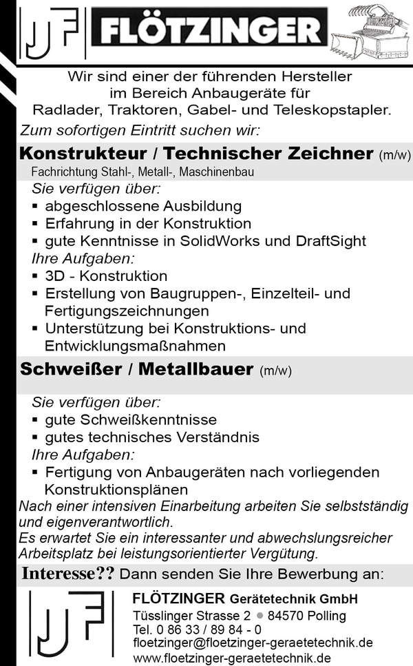 Konstrukteur/Technischer Zeichner (m/w/d), Schweißer/Metallbauer (m/w/d) ab sofort!