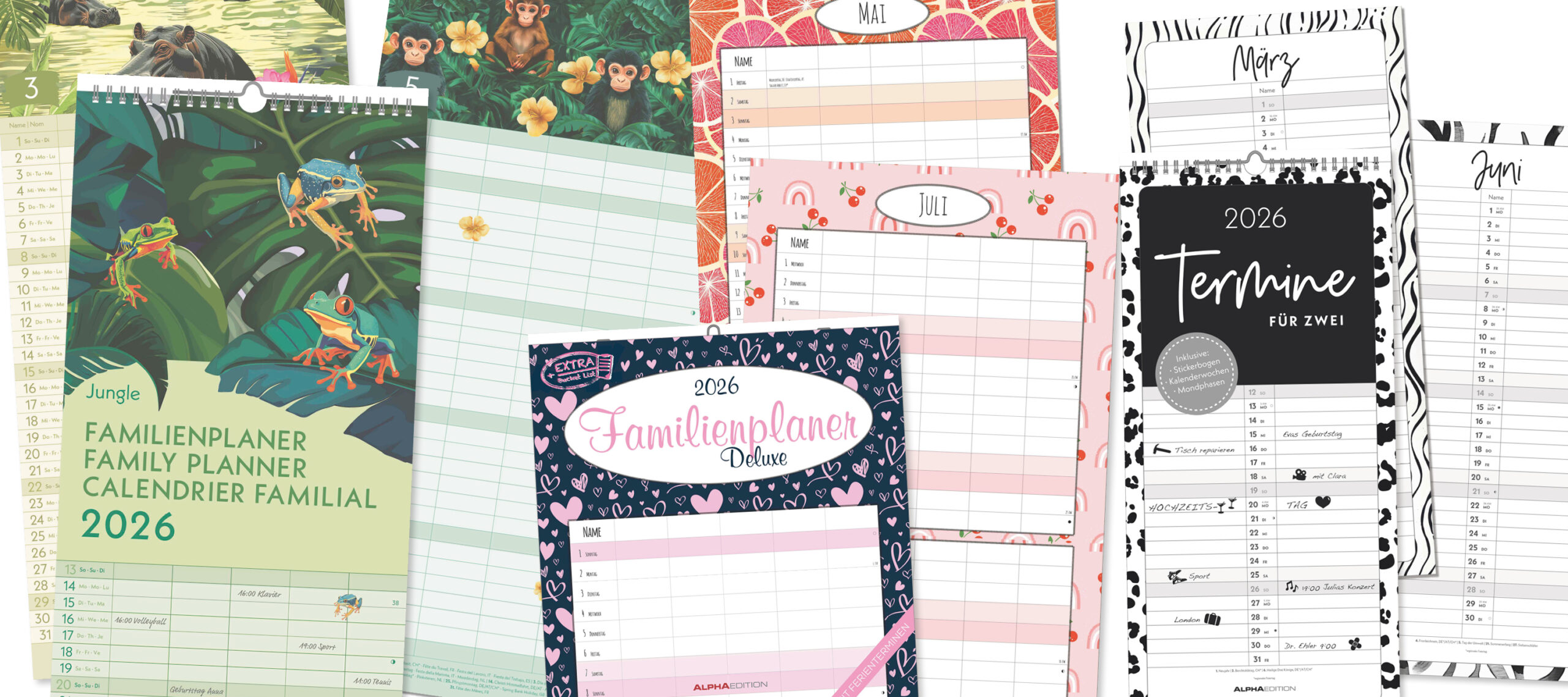 Gewinnspiel: Kalender: Jungle Familienplaner, Familienplaner Deluxe oder Termine für Zwei